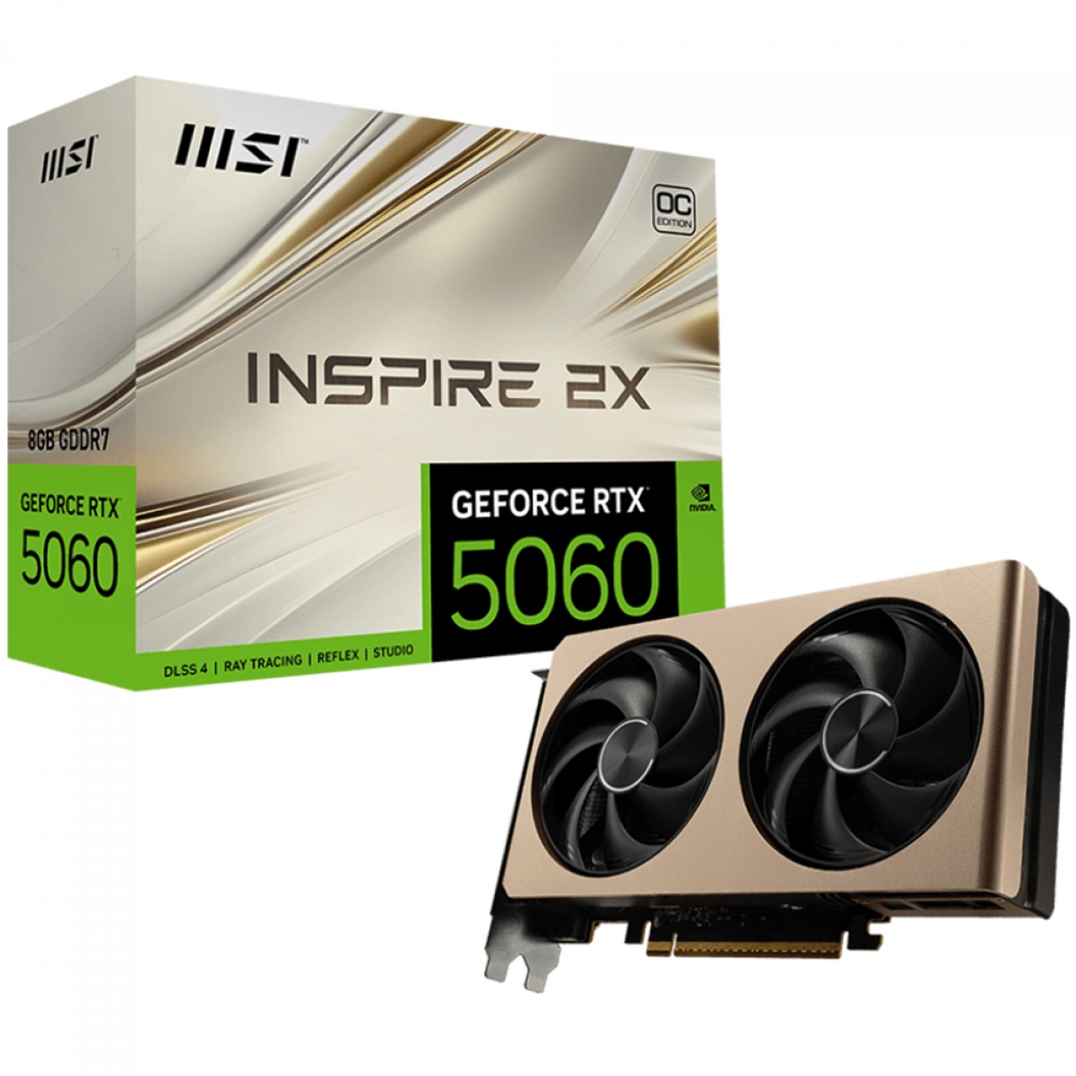 Imagem Placa de Vídeo MSI NVIDIA GeForce RTX 5060 Inspire 2X OC, 8GB, GDDR7, DLSS, Ray Tracing, G506-8I2C