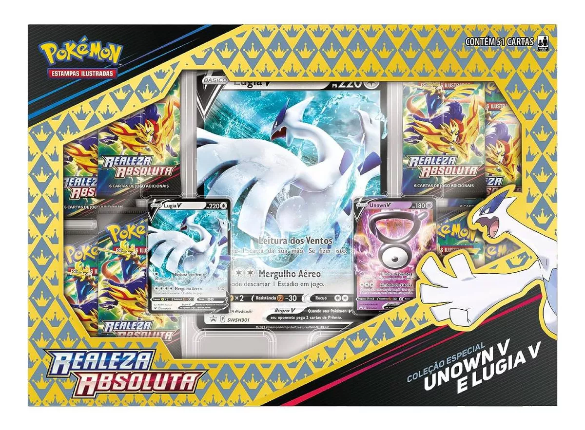 Imagem Cartas Pokémon Box Coleção Especial Unown V e Lugia V - Copag 