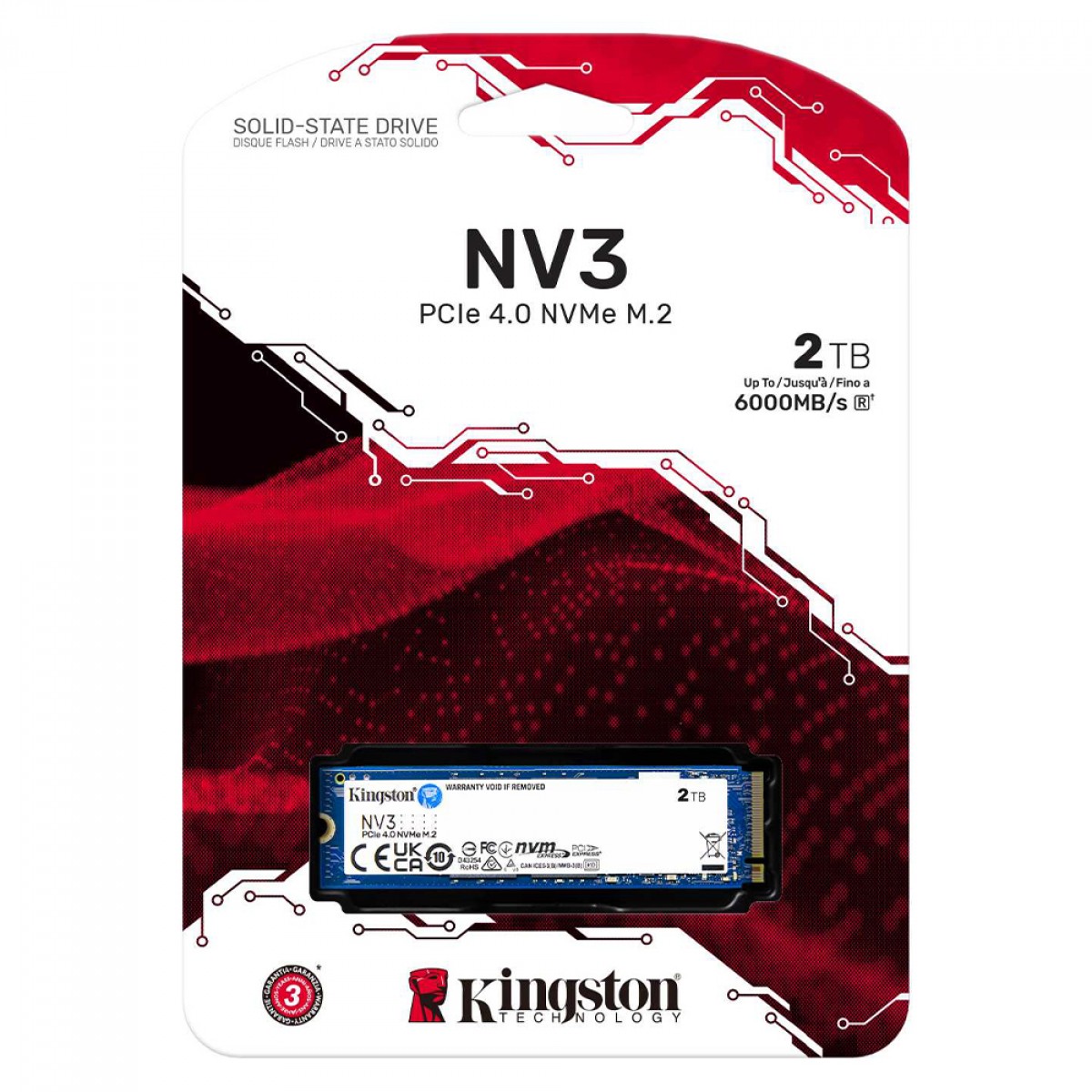 Imagem SSD Kingston NV3, 2TB, M.2 NVMe, 2280, PCIe 4.0, Leitura 6000MBs e Gravação 5000MBs, SNV3S/2000G