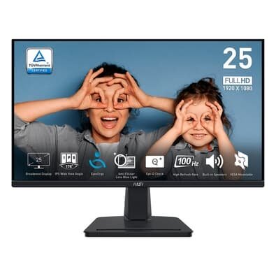 Imagem Monitor MSI PRO MP251 25" FHD, Tela Flat, IPS, 100hz, 1ms-4ms, HDMI e VGA, Anti-reflexo, Alto-falantes Embutidos, Preto