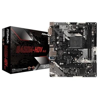 Imagem Placa-Mãe ASRock B450M-HDV R4.0, AMD AM4, Micro ATX, DDR4, Preto - 90-MXB9N0-A0UAYZ