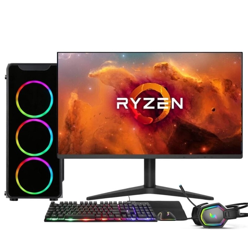 Imagem PC Gamer Completo AMD Ryzen 7 5700G Gráficos Radeon VEGA 8 16GB DDR4 SSD 512GB Fonte 500W Monitor 21.5" 75Hz 3green For