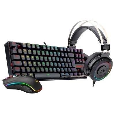 Imagem Kit Gamer Redragon RGB Headset Lamia 2 Surround 7.1 + Teclado Kumara Switch Outemu Blue + Mouse Cobra M711 12400 DPI Pre