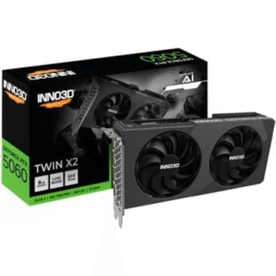Imagem Placa de Video Inno3D RTX 5060 Twin X2 NVIDIA Geforce 8GB 128bits 2497MHz FP4 e DLSS 4 Ray Tracing - N50602-08D7-195071N