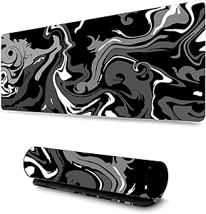 Imagem Mouse Pad Gamer Abstrato Preto e Branco 90x40cm com Base Antiderrapante