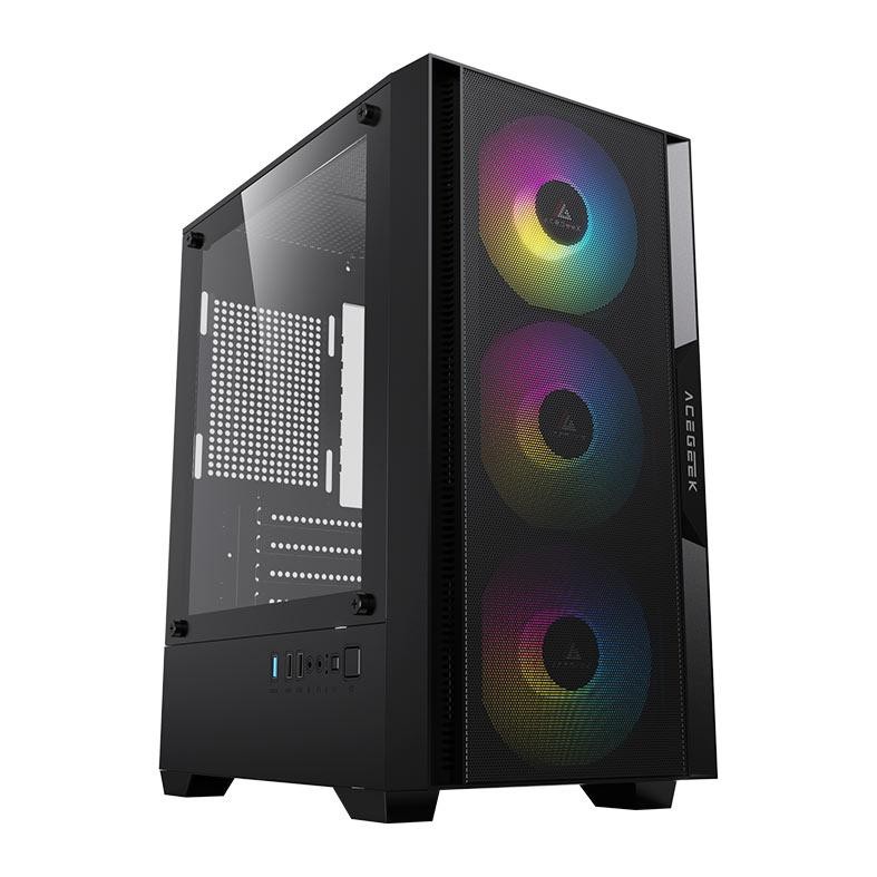 Imagem Gabinete Gamer Acegeek Stratus Mesh, Rainbow, Mid-Tower, Com 3 Fans, Preto