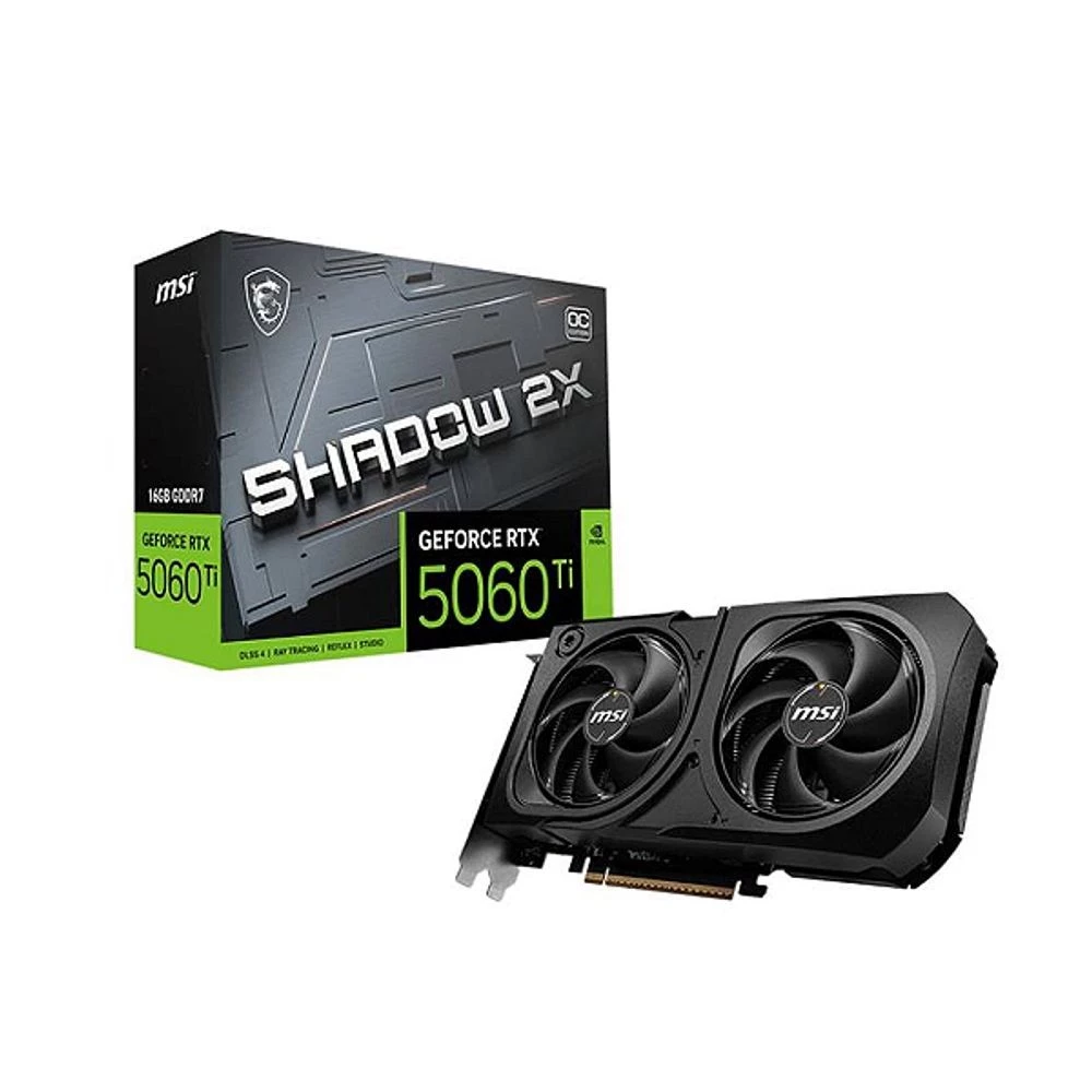 Imagem Placa de Video GeForce NVIDIA MSI RTX5060 TI 16GB Shadow 2x Oc Plus 16gb Gddr7 128 Bits - 912-V535-029