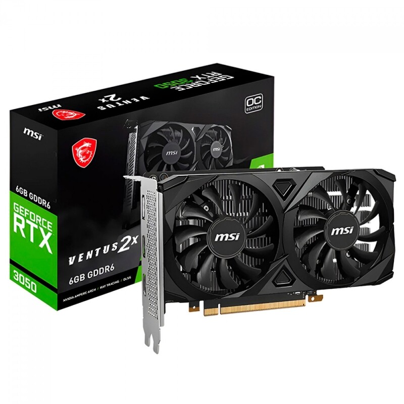 Imagem Placa de Vídeo MSI NVIDIA GeForce RTX 3050 VENTUS 2X OC 6GB GDDR6 DLSS Ray Tracing 912-V812-016