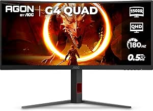 Imagem Monitor Gamer Curvo AOC AGON QUAD 34" Ultrawide WQHD 180Hz 0,5ms U34G4C