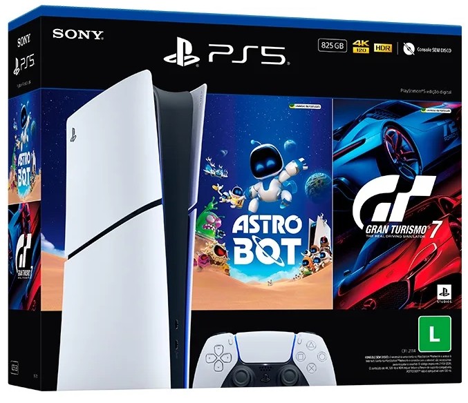 Imagem Bundle Console PlayStation 5 Slim Edição Digital + 2 Jogos (Astro Bot e Gran Turismo 7)