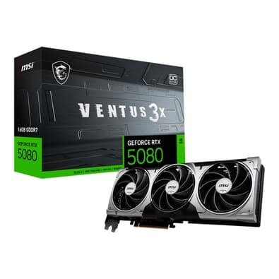 Imagem Placa de Vídeo MSI RTX 5080 16G VENTUS 3X OC PLUS NVIDIA GeForce, 16GB, GDDR7, G-Sync, Ray Tracing, DLSS 4, HDR - G5080-16V3CP
