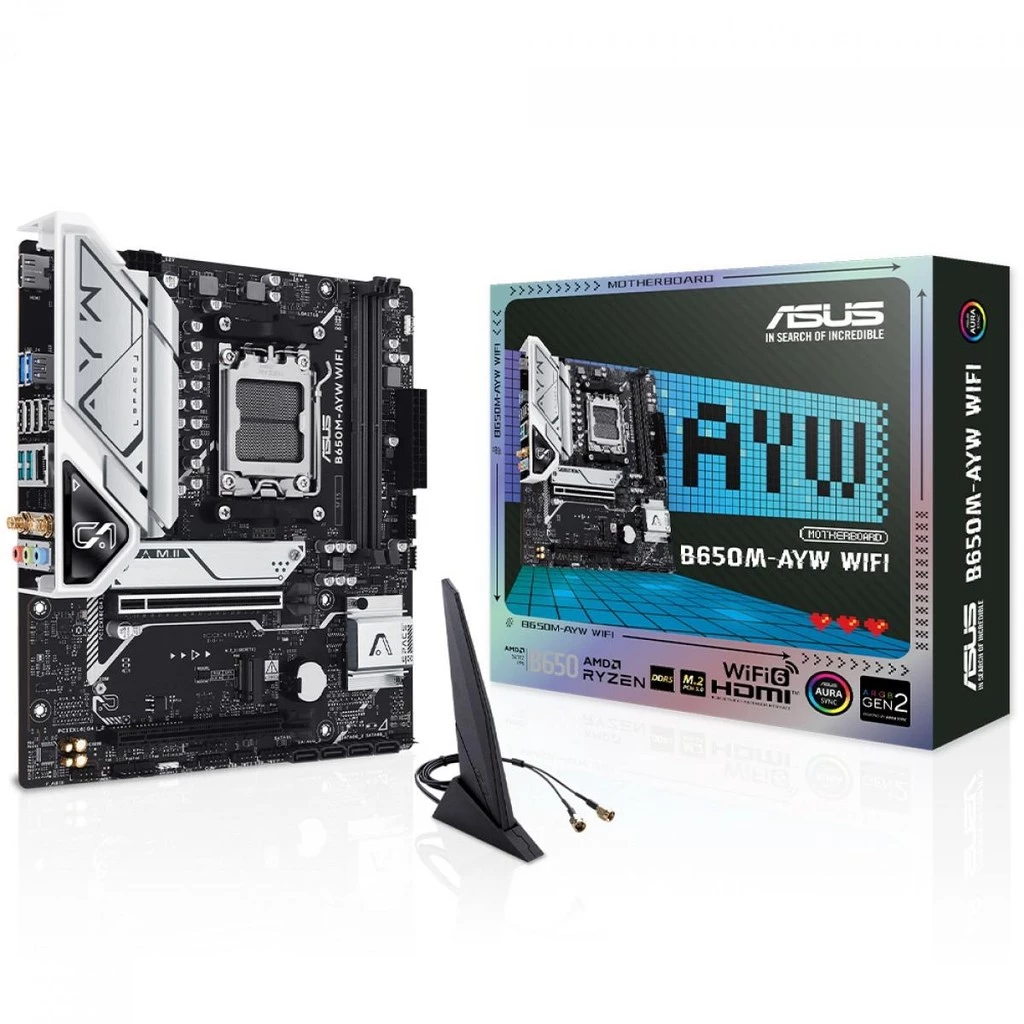 Imagem Placa Mãe Asus B650M-AYW WIFI Chipset B650, AMD AM5, mATX, DDR5, 90MB1KI0-M0EAY0
