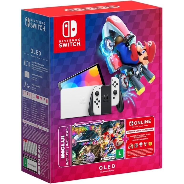 Imagem Console Nintendo Switch OLED + Mario Kart 8 Deluxe + 3 Meses de Assinatura Nintendo Switch Online