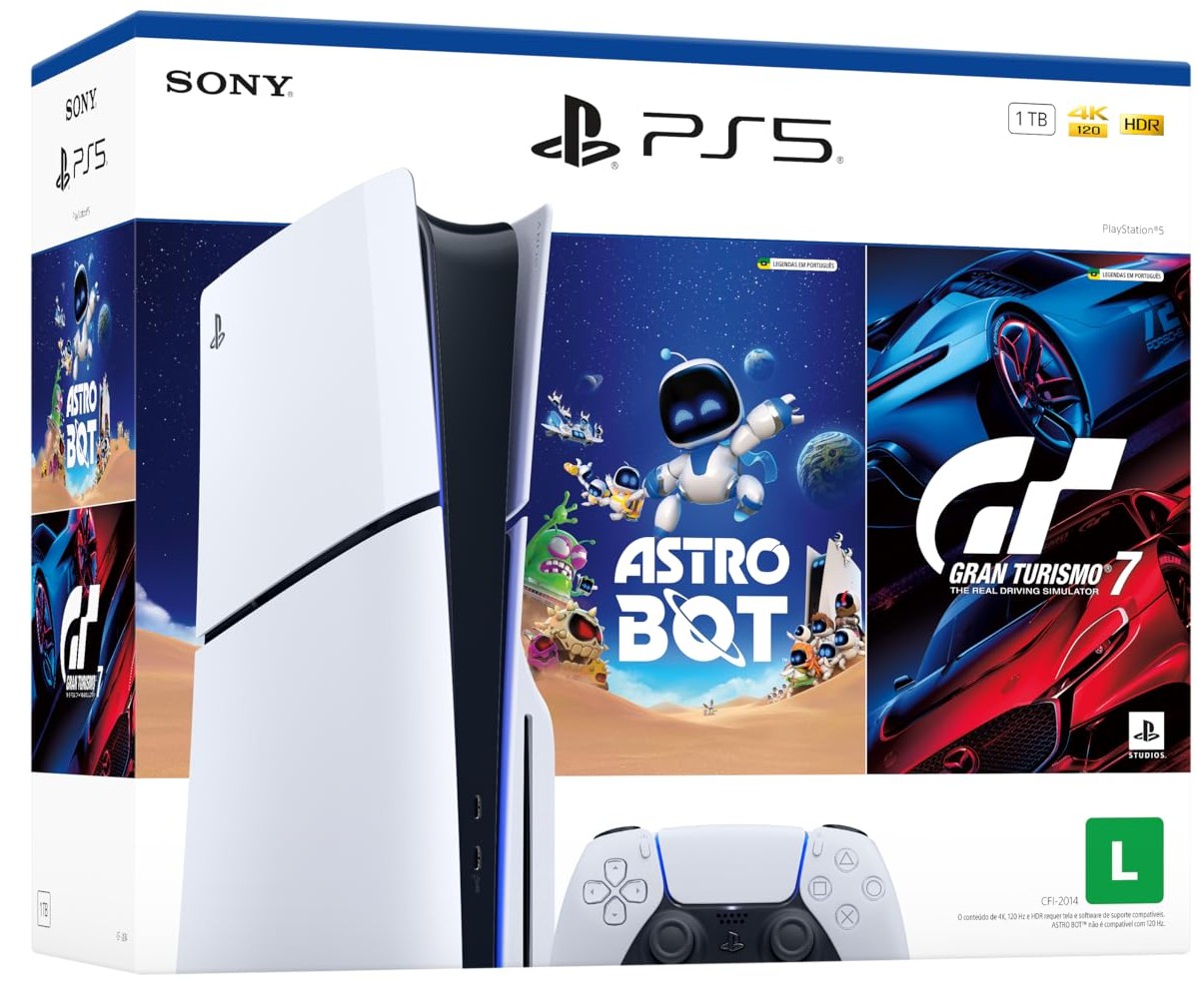 Imagem Bundle Console PlayStation 5 Slim com leitor + 2 Jogos (Astro Bot e Gran Turismo 7)