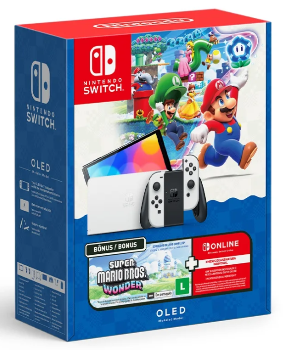 Imagem Bundle Nintendo Switch OLED + Super Mario Bros. Wonder + 3 Meses de Assinatura Nintendo Switch Online