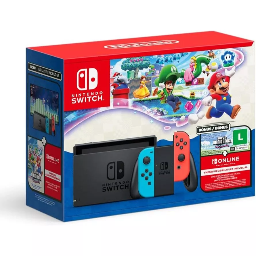 Imagem Bundle Nintendo Switch V2 + Super Mario Bros. Wonder + 3 Meses de Assinatura Nintendo Switch Online
