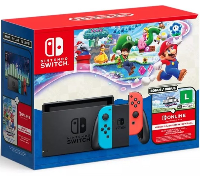 Imagem Bundle Nintendo Switch V2 + Super Mario Bros. Wonder + 3 Meses de Assinatura Nintendo Switch Online