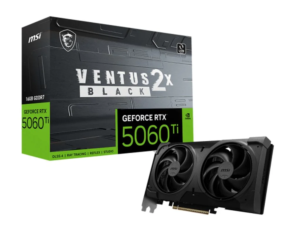 Imagem Placa de Vídeo NVIDIA GeForce RTX 5060 Ti MSI Ventus OC Black Plus 16GB - 912-V535
