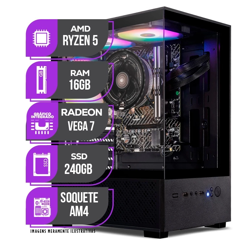 Imagem da oferta PC Gamer Mancer, AMD Ryzen 5 5600GT, Vega 7, 16GB DDR4, SSD 240GB, Fonte 400W 80 Plus