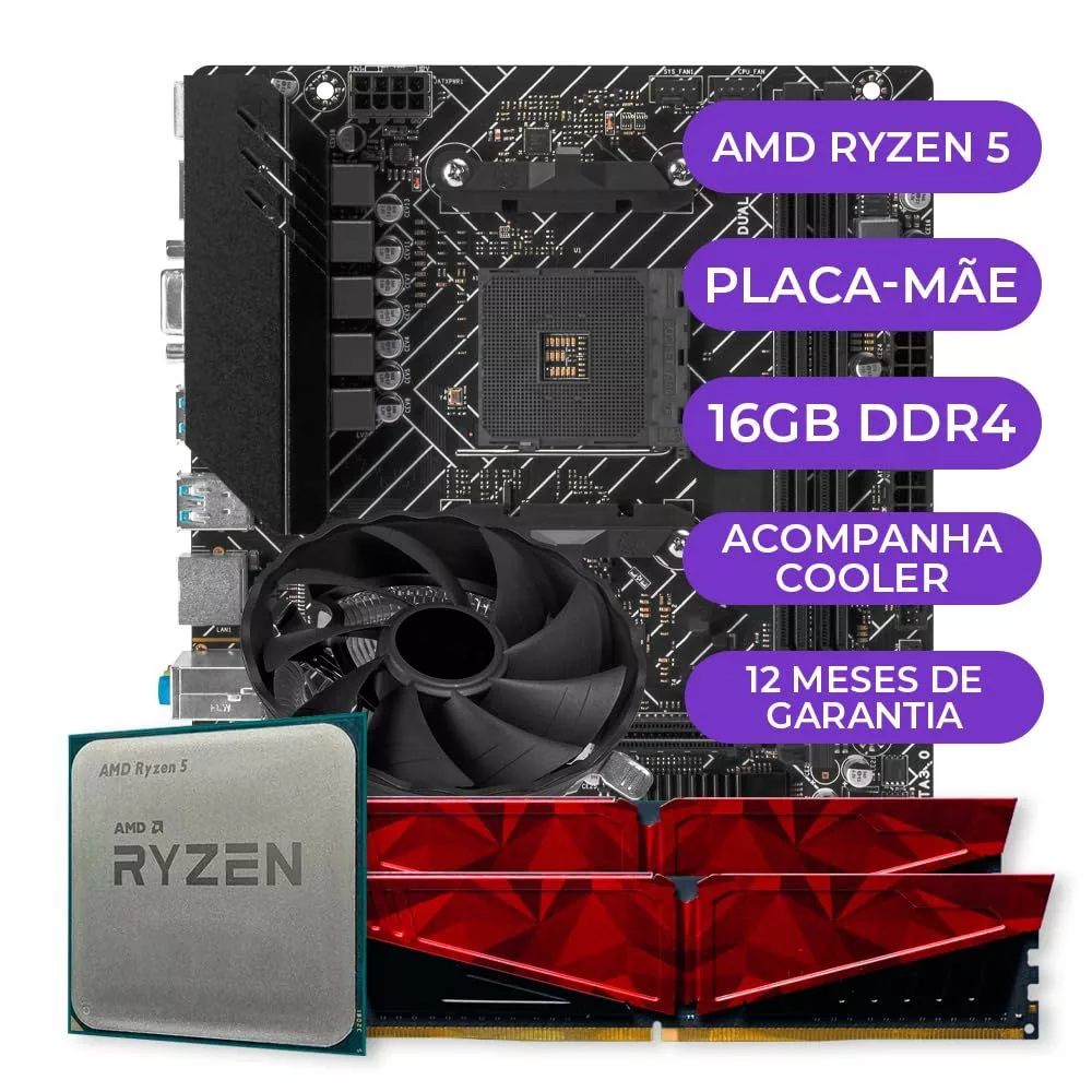 Imagem Kit Upgrade Gamer, AMD Ryzen 5 3400G + Placa Mãe + 16GB DDR4