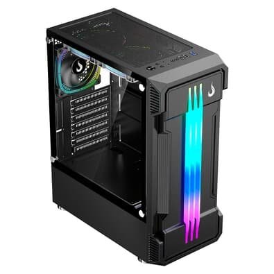 Imagem da oferta Gabinete Gamer Rise Mode Zeus Glass 01, Mid Tower, Led Frontal customizável, Lateral em Vidro, Sem FANs, Preto - RM-CA-ZE-01-FB