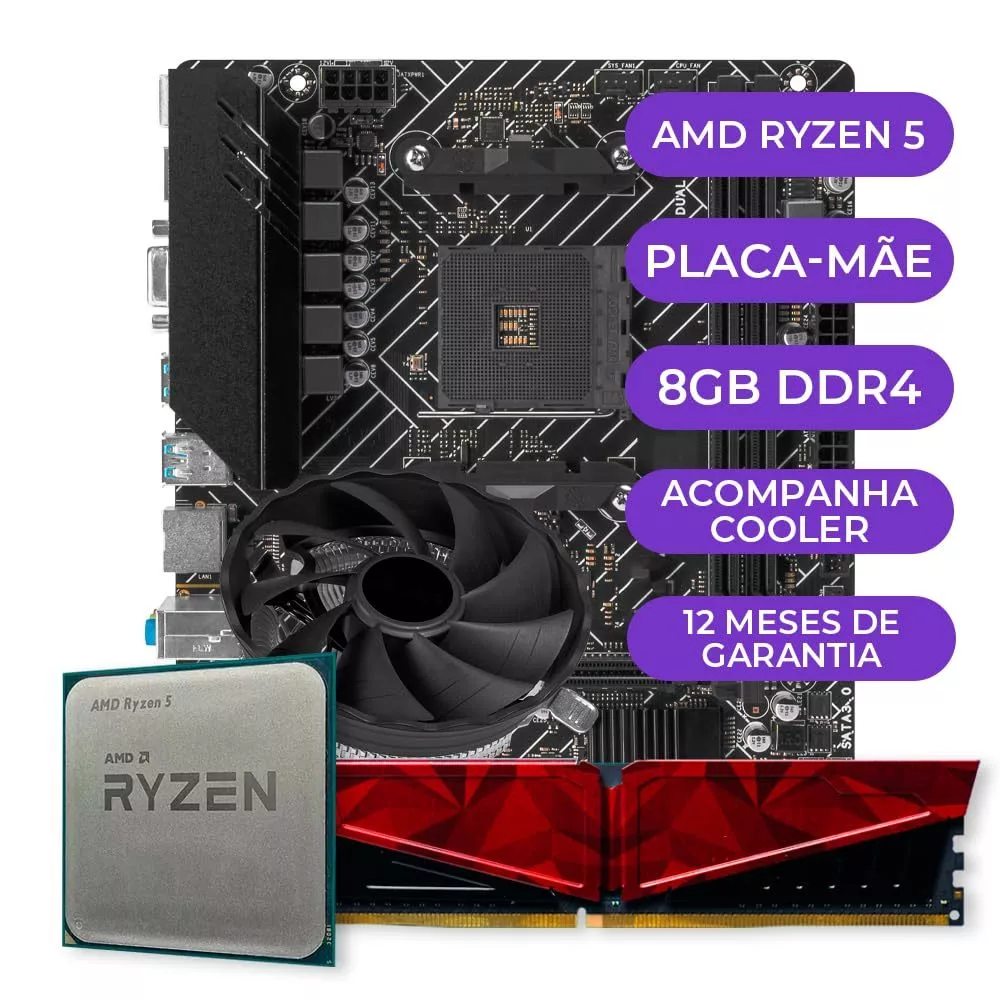 Imagem Kit Upgrade Gamer, AMD Ryzen 5 3400G + Placa Mãe + 8GB DDR4
