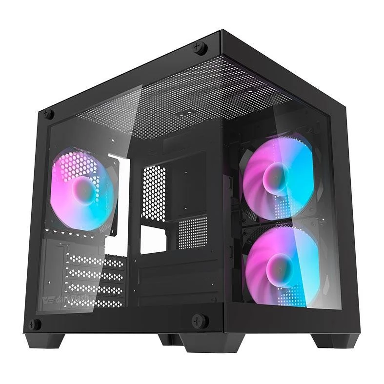 Imagem Gabinete Gamer Aquário Aigo Darkflash Korgan K275M Rainbow Mid-Tower, 3 Fans, Preto