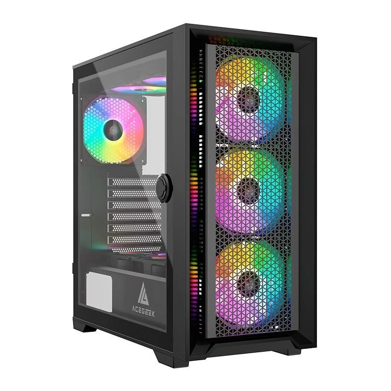 Imagem Gabinete Gamer Acegeek Tempest A370, Mid-Tower, Lateral de Vidro, Preto,
