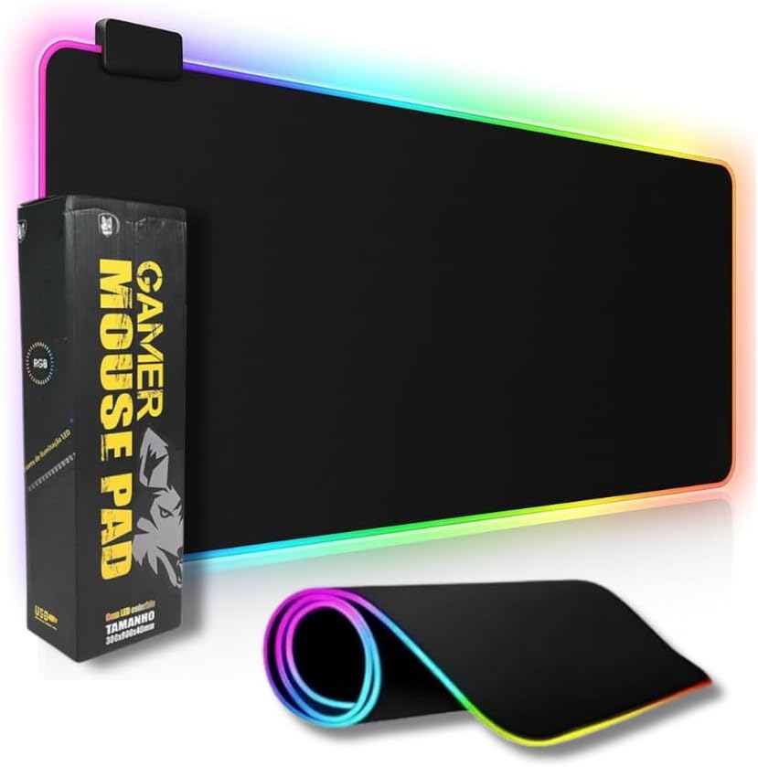 Imagem Mouse Pad Gamer RGB Extra Grande 80x30cm em Microfibra – 13 Modos de Iluminação, 2 Níveis de Brilho, Base Antiderrapante