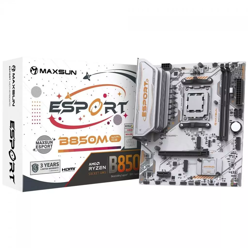 Imagem Placa Mãe Maxsun eSport B850M WiFi ICE, Chipset B850, AMD AM5, mATX, DDR5