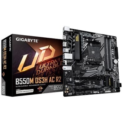 Imagem Placa Mãe Gigabyte B550M DS3H AC R2, AMD AM4, Micro ATX, DDR4, RGB, Wi-Fi, Bluetooth, Preto - B550M DS3H AC R2