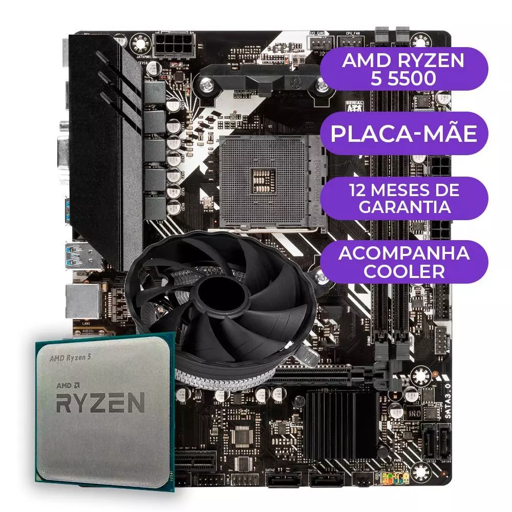 Imagem Kit Upgrade Gamer AMD Ryzen 5 5500 + B450M