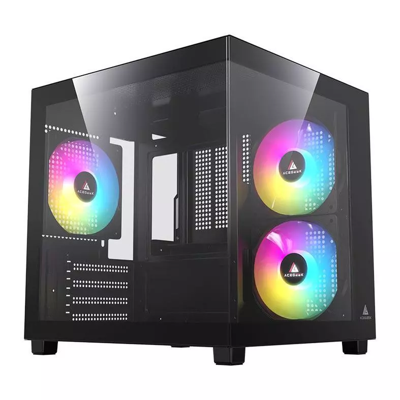 Imagem Gabinete Gamer Aquário Acegeek Ori Rainbow Mini-Tower Lateral e Vidro Com 3 Fans Preto