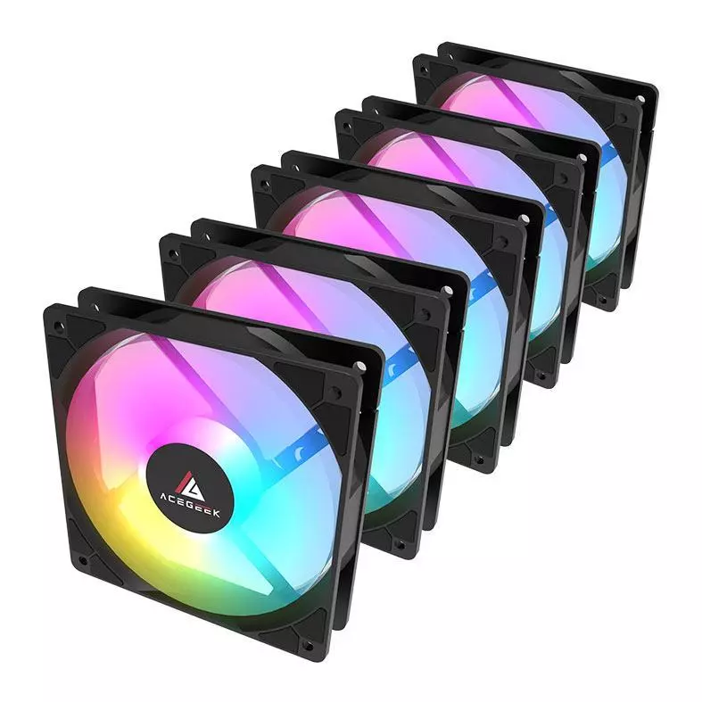 Imagem Kit Ventoinhas Acegeek RW12 5x1, Rainbow, 5x120mm, Preto, AG-RW12-5X1-BK