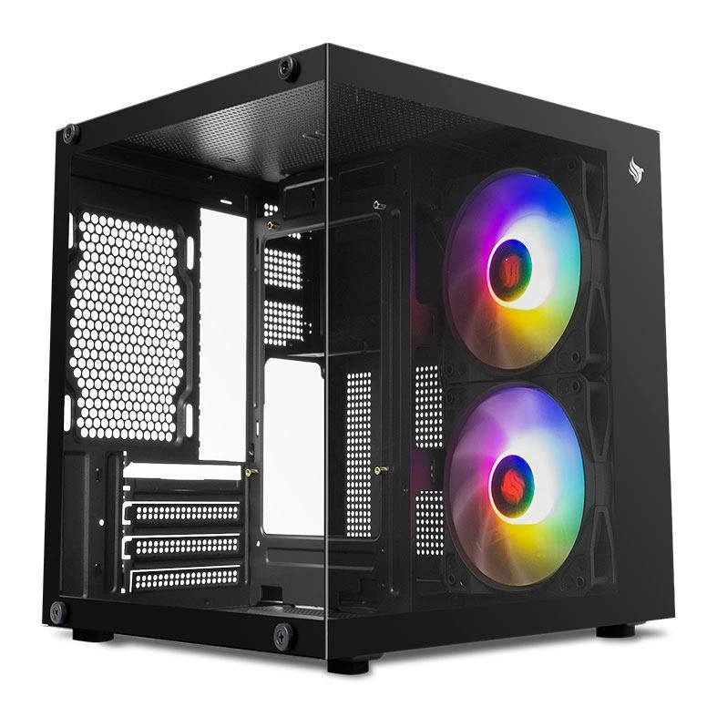 Imagem Gabinete Gamer Pichau Atom X Mini-Tower Lateral de Vidro 2 Fans - Preto