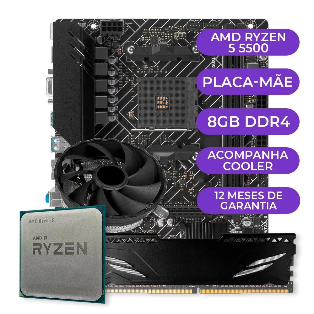 Imagem Kit Upgrade Gamer AMD Ryzen 5 5500, AM4, 8GB DDR4