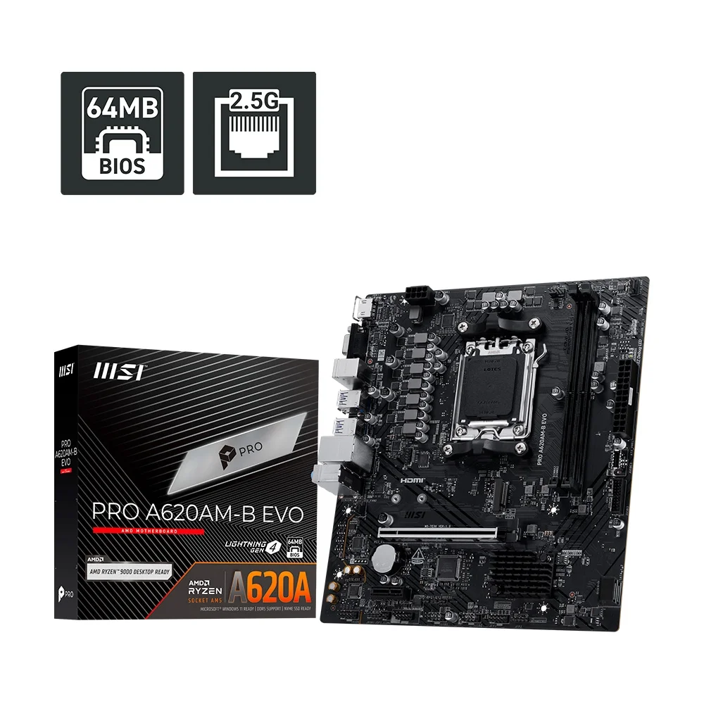 Imagem Placa-Mãe MSI PRO A620M-B EVO - AMD AM5 mATX DDR5 - PROA620AMBEVO