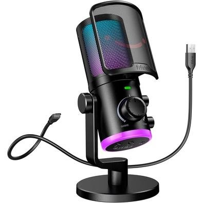 Imagem Microfone Gamer Fifine Ampligame AM6 RGB USB-C - Preto - AM6