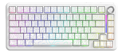 Imagem Teclado Gamer Mecânico Sem Fio Bluetooth Tri Mode 75% Led Rgb Hot Swappable Free Wolf F75 White Contour Lines