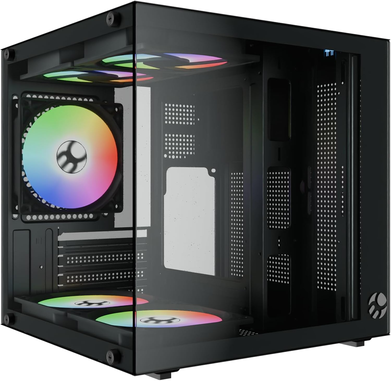 Imagem Gabinete Gamer Aquário Life Pro MICRO-ATX, MINI-ITX com 5 Fans Rainbow - Bluecase (Preto)