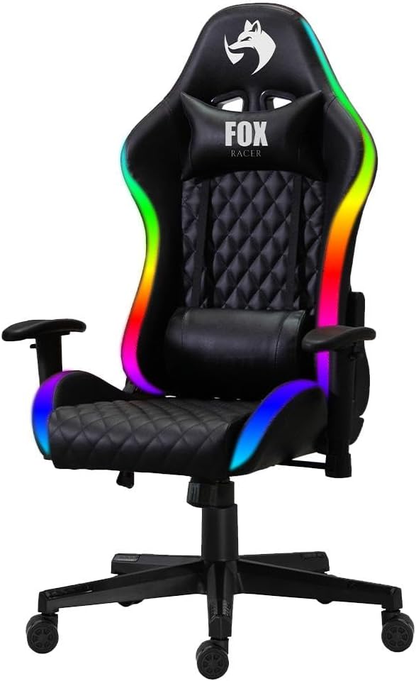 Imagem Cadeira Gamer Fox Racer RGB LED Reclinável - Preta