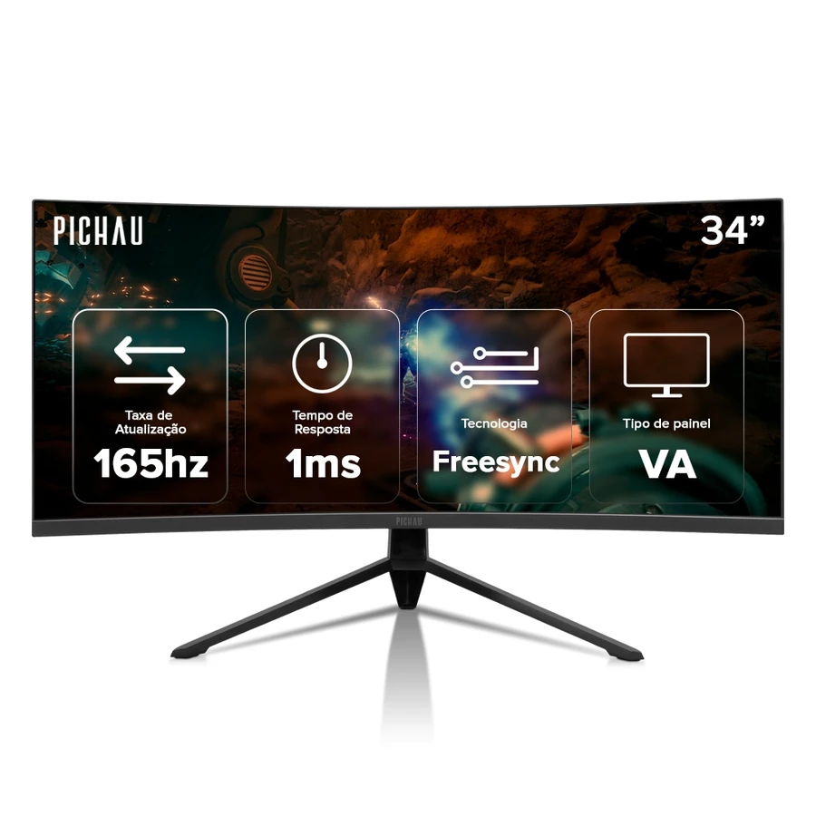 Imagem Monitor Gamer Pichau Nexus 34 GO, 34 Pol,VA, Ultrawide, Curvo WQHD, 1ms, 165Hz, HDMI/DP, PG-NXS34GO-BL01